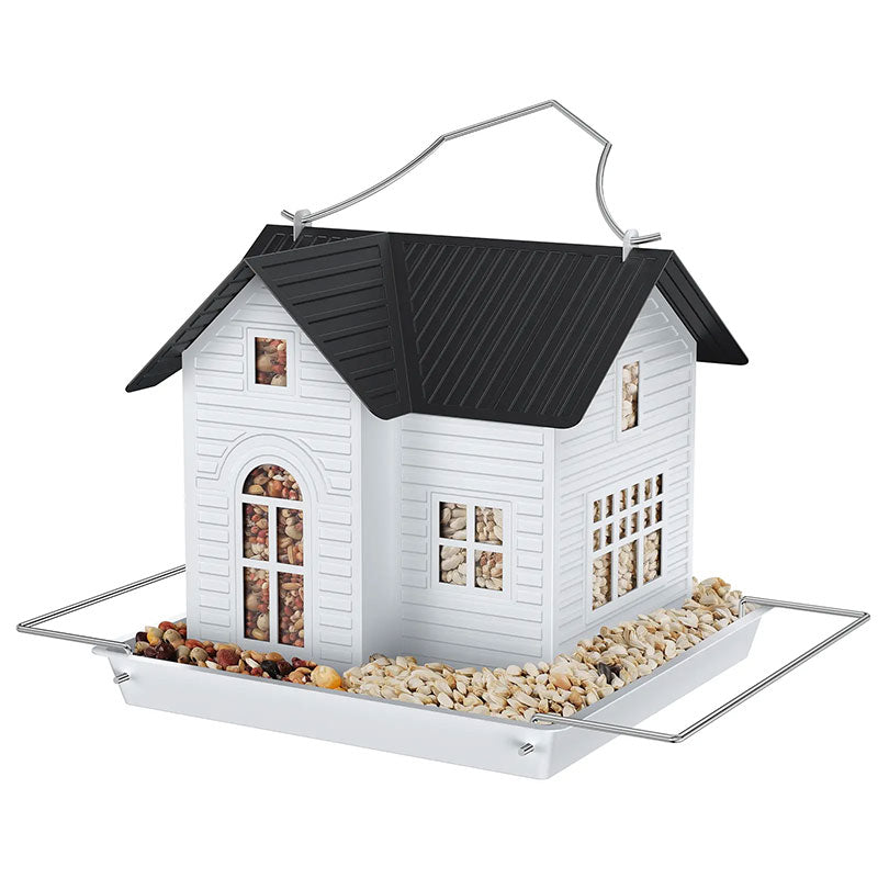 Outdoor hanging solar-powered bird feeder