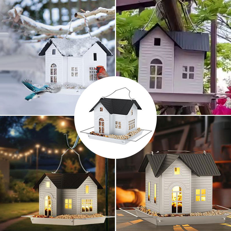 Outdoor hanging solar-powered bird feeder