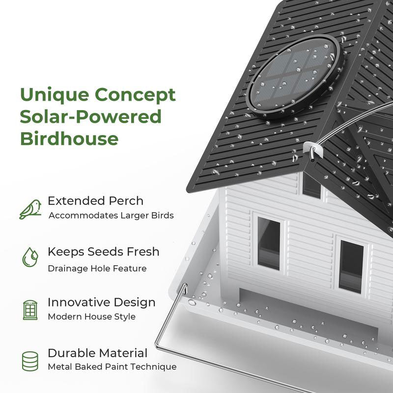 Outdoor hanging solar-powered bird feeder