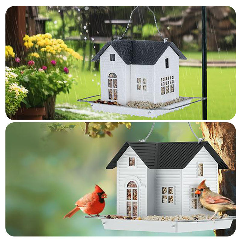 Outdoor hanging solar-powered bird feeder