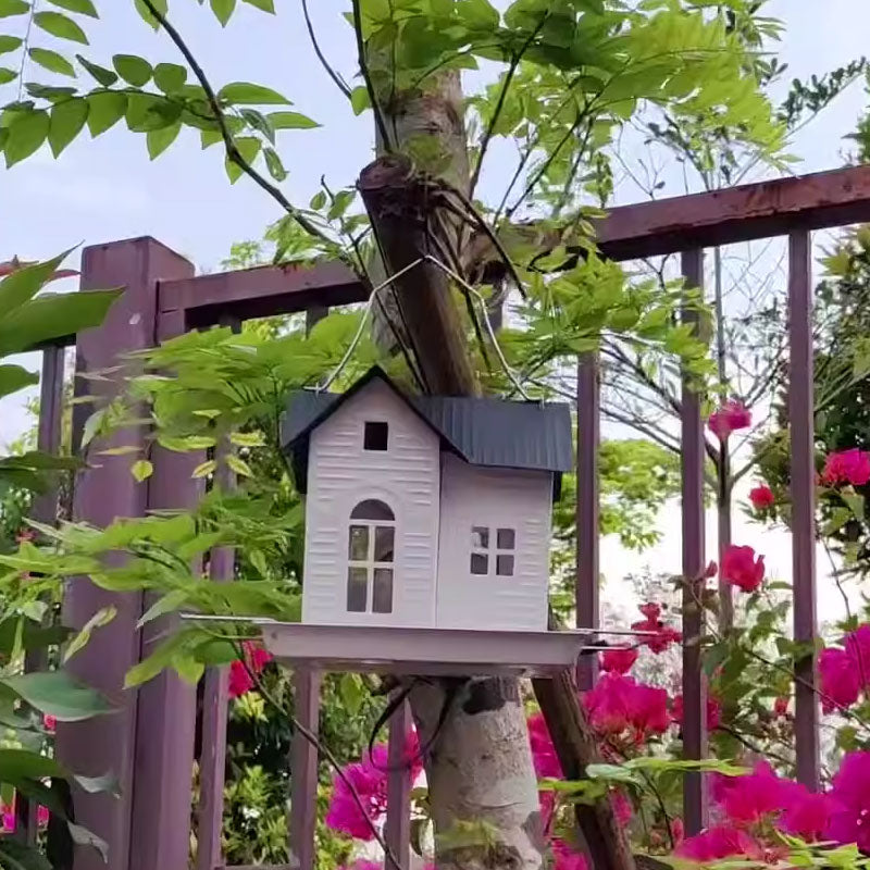 Outdoor hanging solar-powered bird feeder