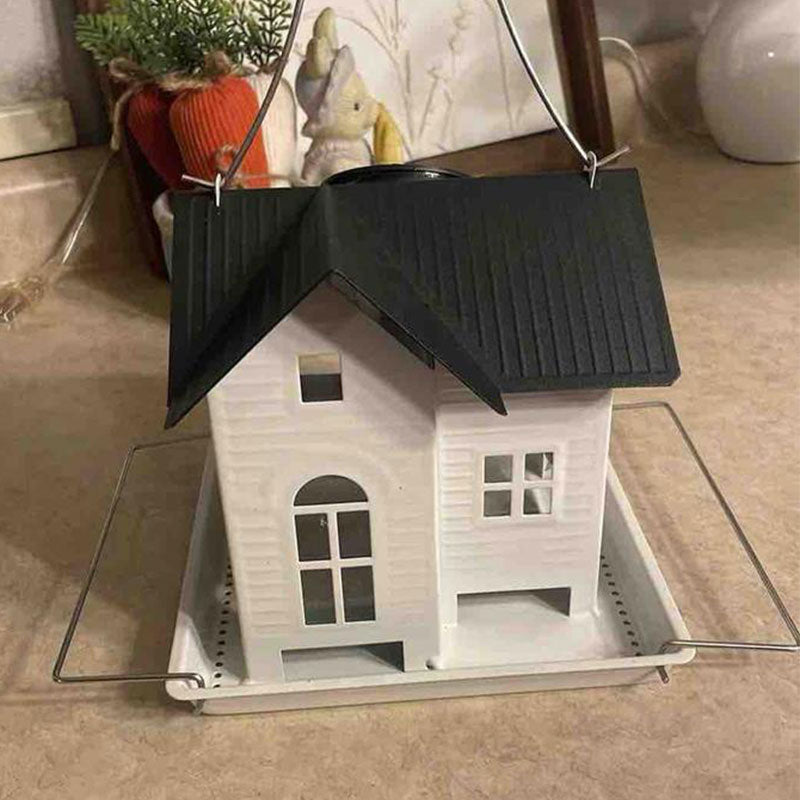 Outdoor hanging solar-powered bird feeder