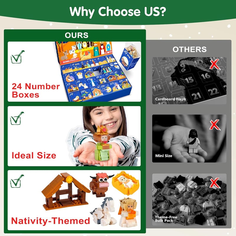 2025 Nativity Advent Calendar – 24-Day Building Block Set Christmas Countdown Gift